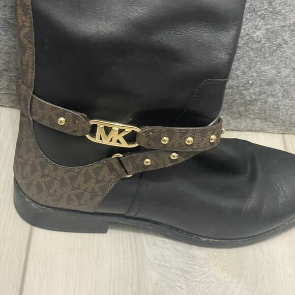 MICHAEL KORS $375 BLACK BROWN LOGO KINCAID RIDING BOOTS SZ 8 - Picture 10 of 13